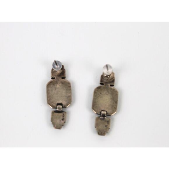 Vintage Sterling Silver Black Onyx Marcasite Dangle Earrings 1930's Art Deco - Picture 4 of 5